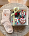 Highland Cow Christmas Cupcakes (4-Pack) + Free Cozy Socks